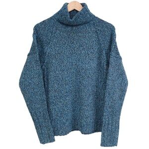 NEW Lulu’s Let's Talk Cozy Oversized Turtleneck Sweater Blue Multi